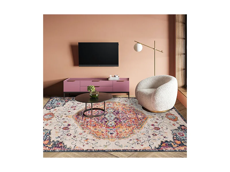 Tapis Vintage Oriental 160x220 cm - LYN3 MED - Couleur : multicolore rouge beige bleu