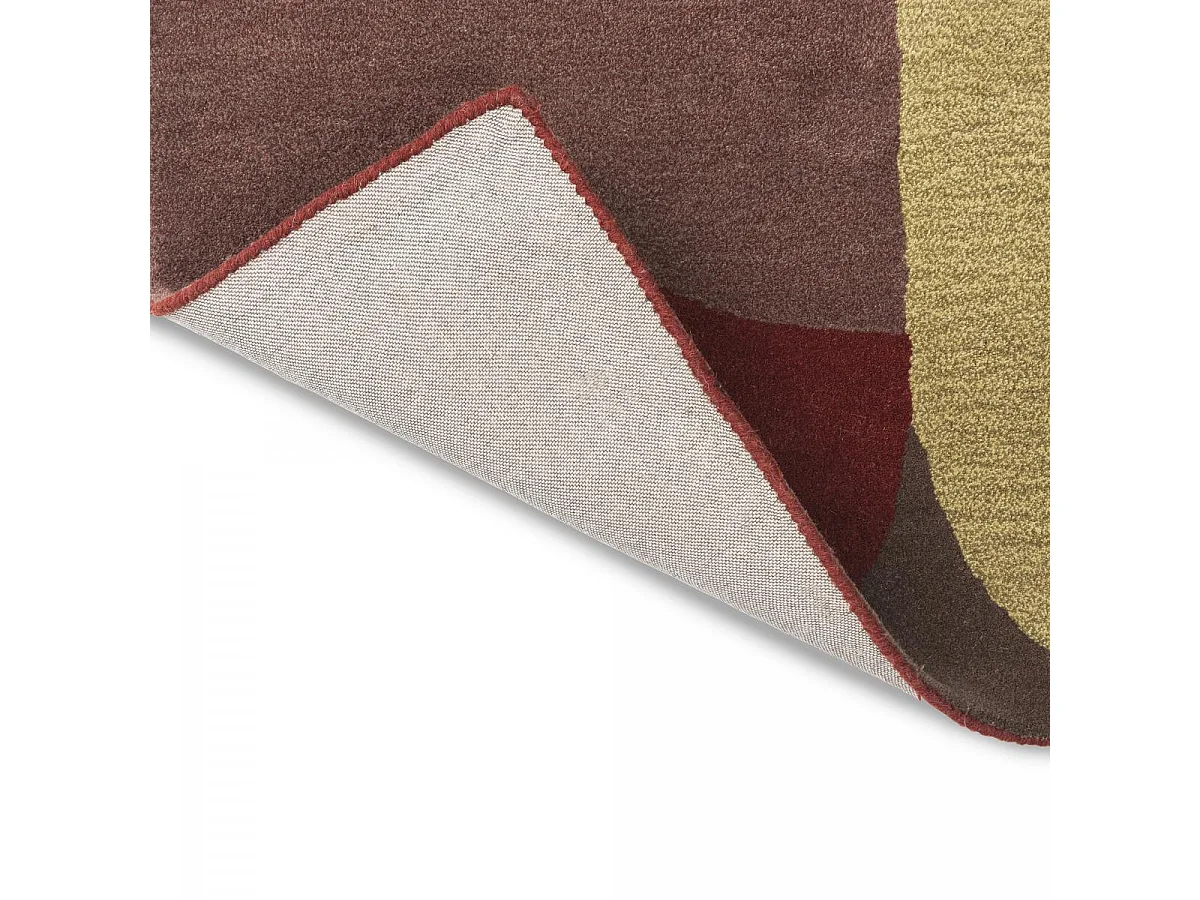 tapis chambre 140x200 fait à la main en laine rouge et orange motif seventies