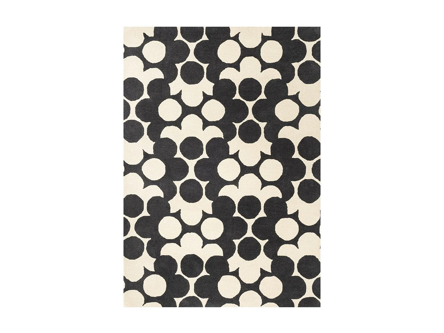 tapis salon 200x280 fait à la main en laine crème et noir motif seventies