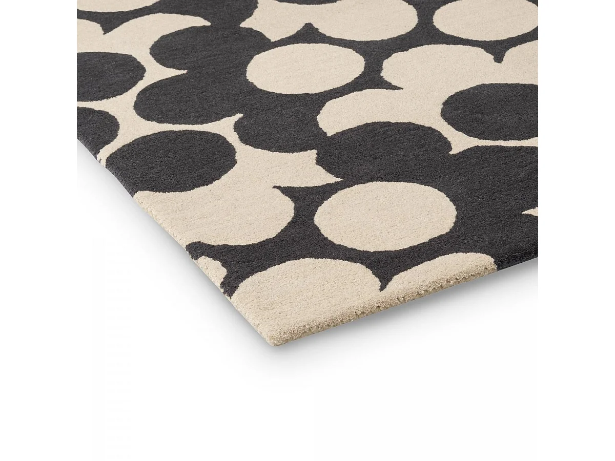 tapis salon 200x280 fait à la main en laine crème et noir motif seventies