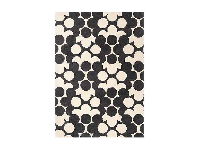 tapis salon 200x280 fait à la main en laine crème et noir motif seventies