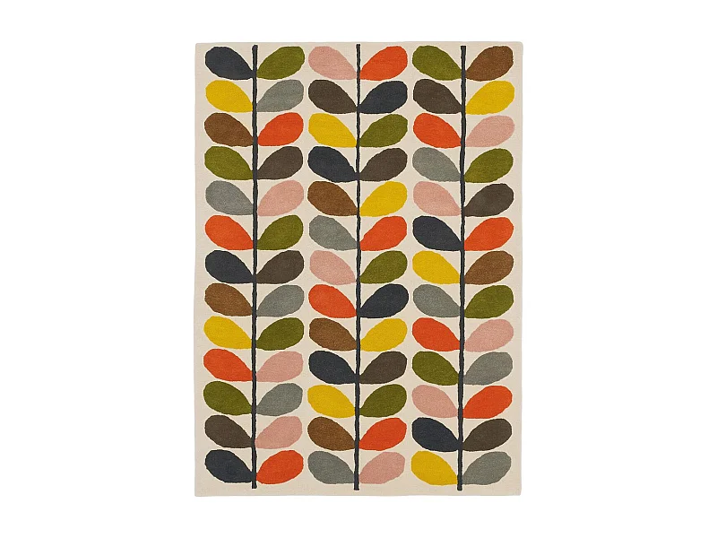 tapis entrée 120x180 fait à la main en laine crème et orange motif seventies