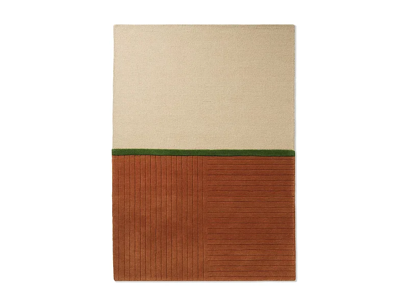 tapis salon 250x350 fait main en laine orange et vert rectangle motif simple