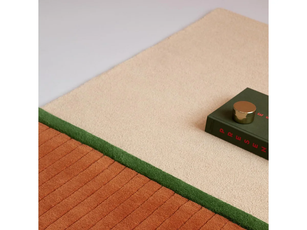 tapis chambre 160x230 fait main en laine orange et vert rectangle motif simple