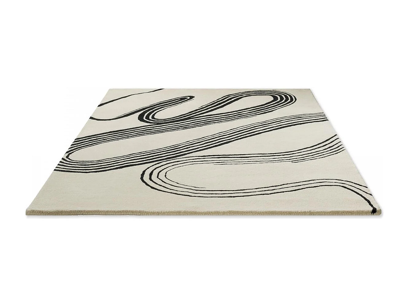 tapis chambre 140x200 fait main en laine crème et noir motif géométrique