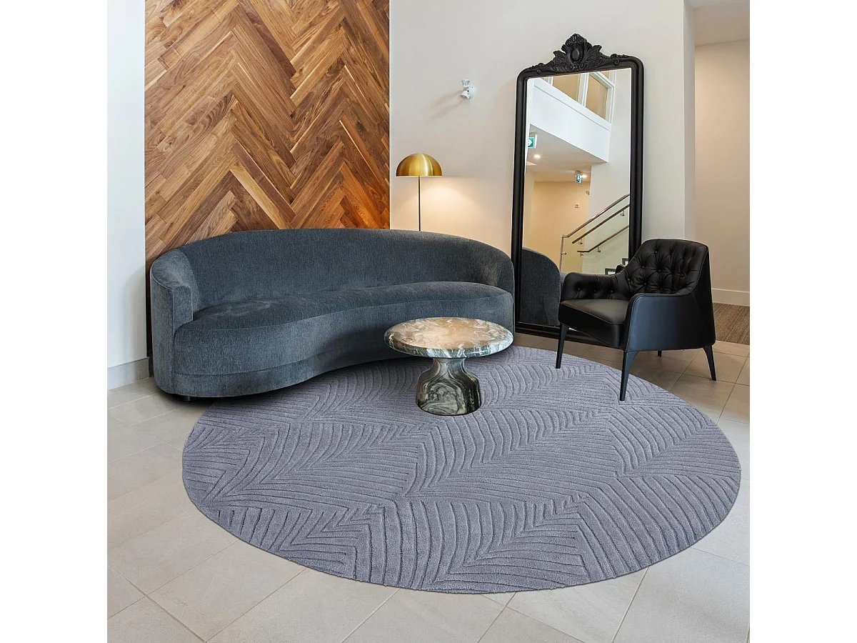 Tappeto rotondo Ø150cm realizzato a mano in finta lana tinta unita per soggiorno FOLIA