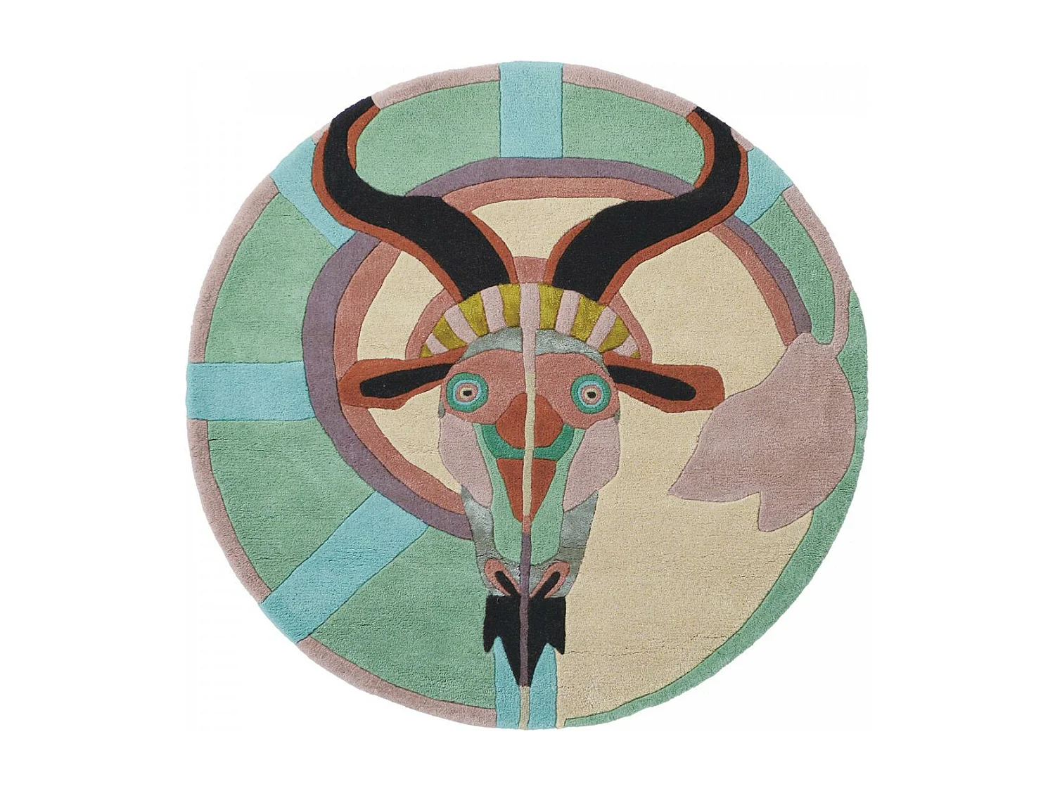 tapis entrée 100x100 fait à la main en laine multicolore motif fresque