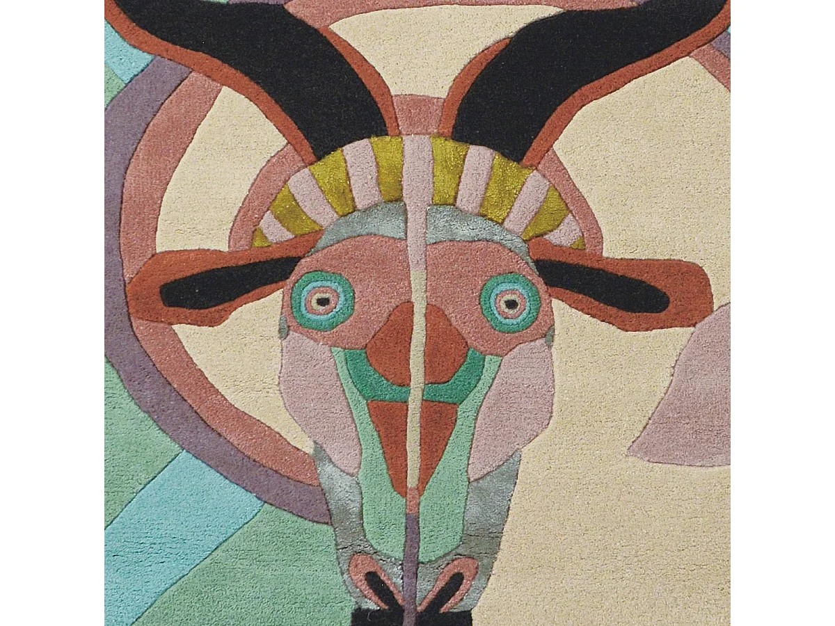 tapis entrée 100x100 fait à la main en laine multicolore motif fresque