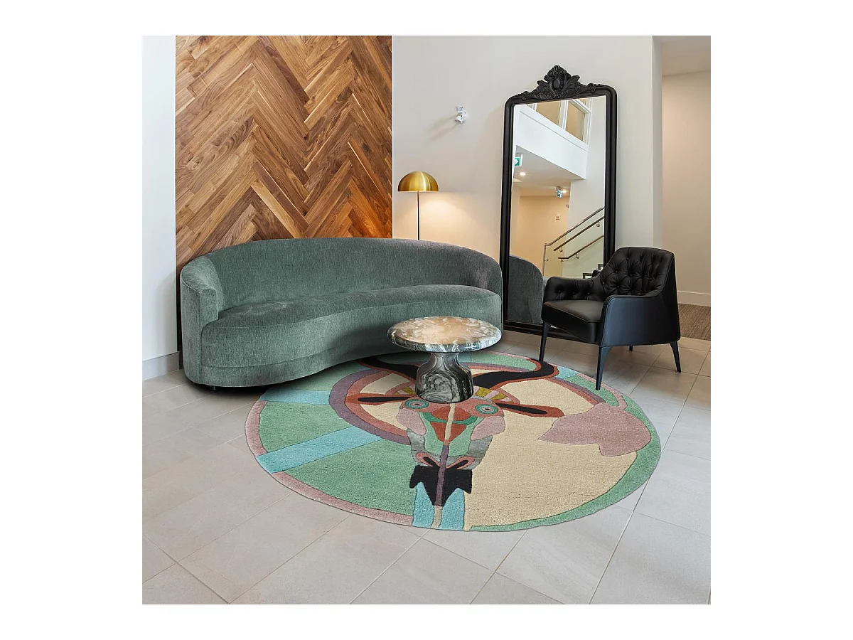 tapis entrée 100x100 fait à la main en laine multicolore motif fresque