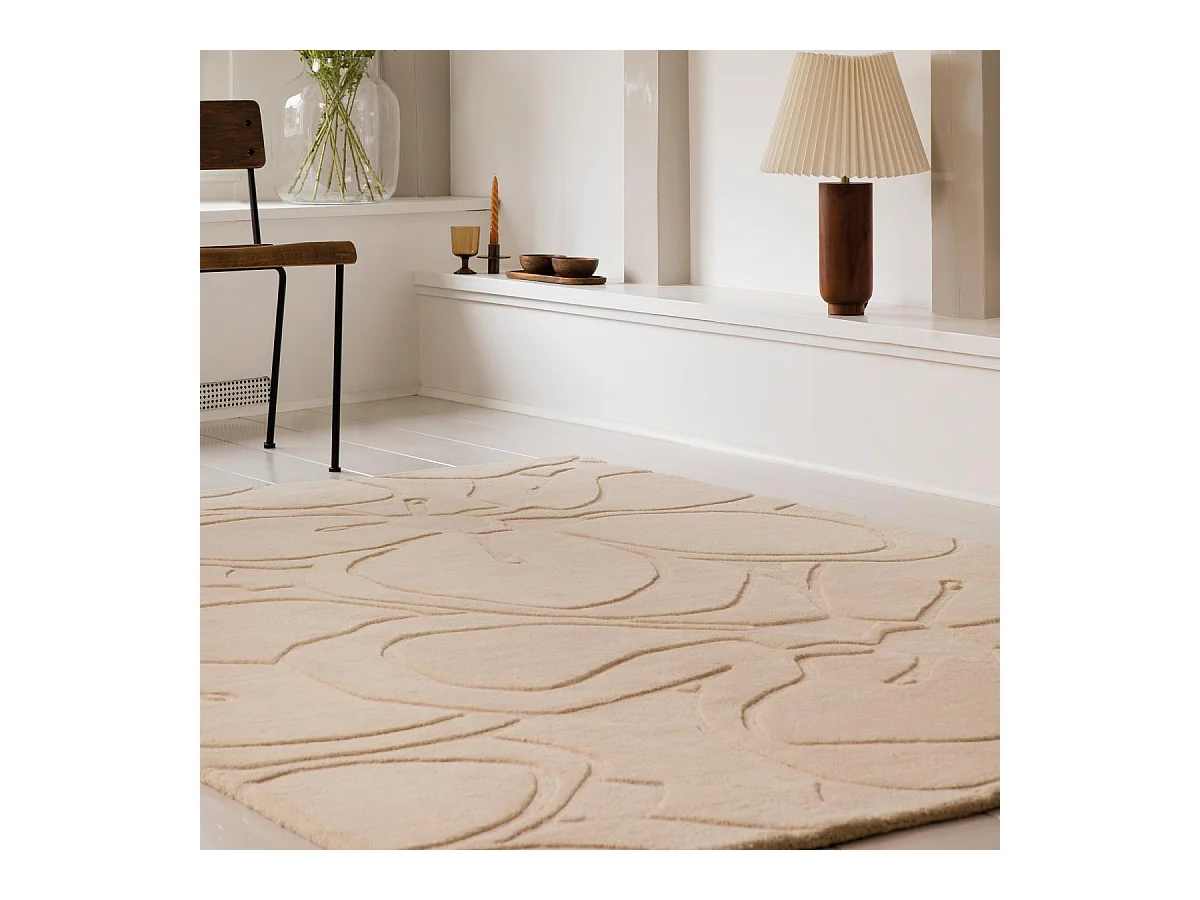 tapis chambre 200x280 fait à la main en laine crème rectangle motif faux uni