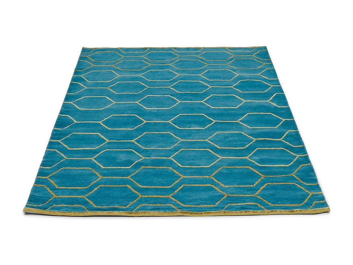 tapis salon 170x240 fait à la main en laine bleu rectangle motif scandinave ARRIS