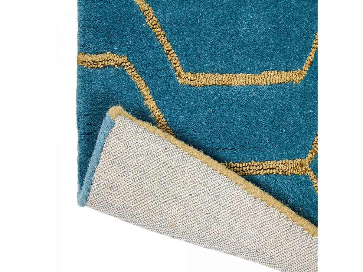 tapis salon 170x240 fait à la main en laine bleu rectangle motif scandinave ARRIS