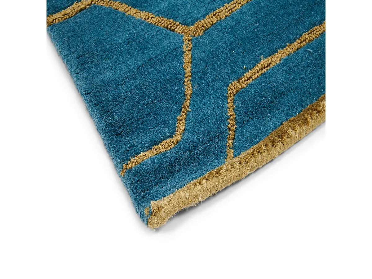 tapis salon 170x240 fait à la main en laine bleu rectangle motif scandinave ARRIS