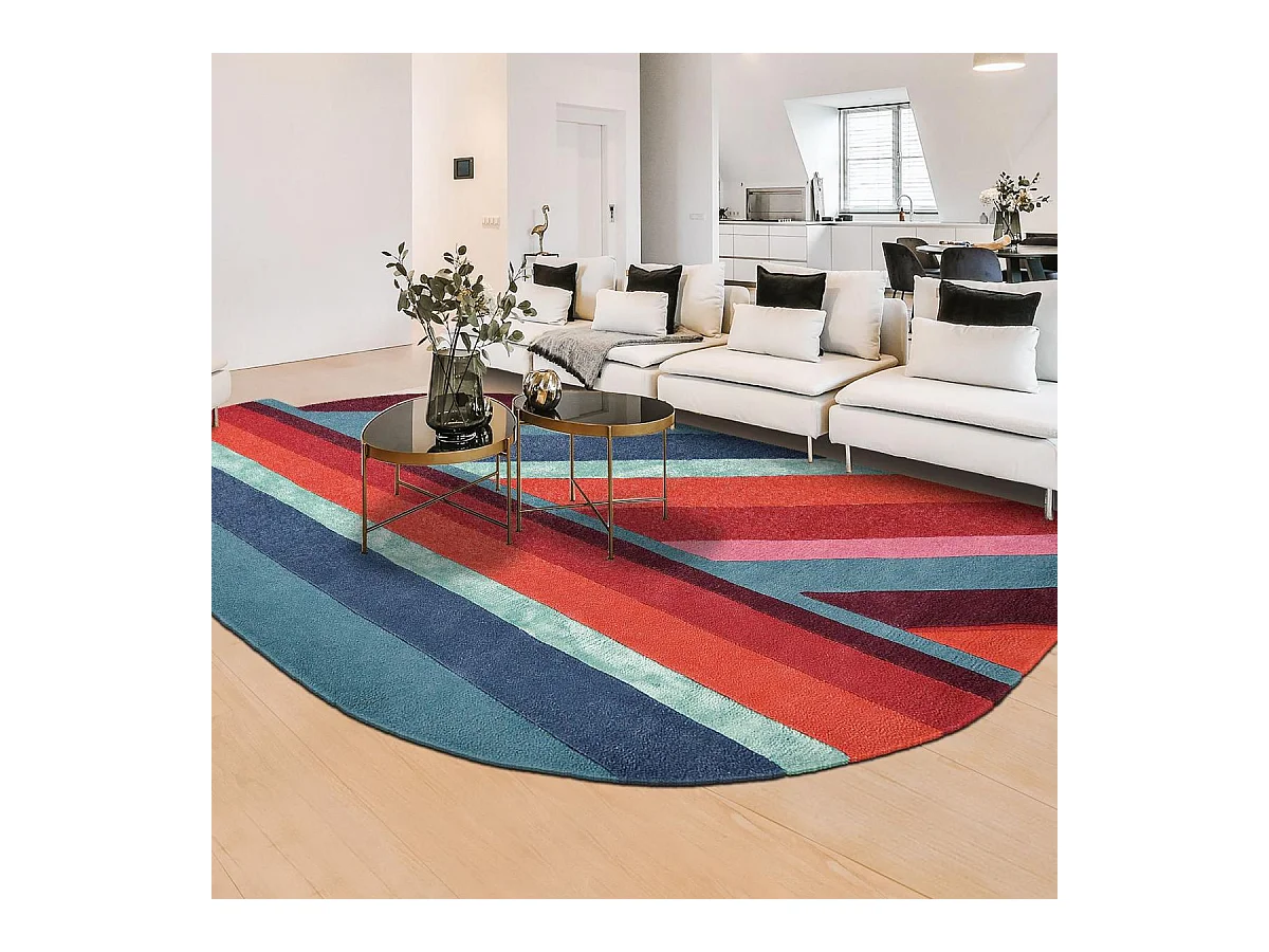 tapis entrée 140x200 fait à la main en laine bleu et rouge