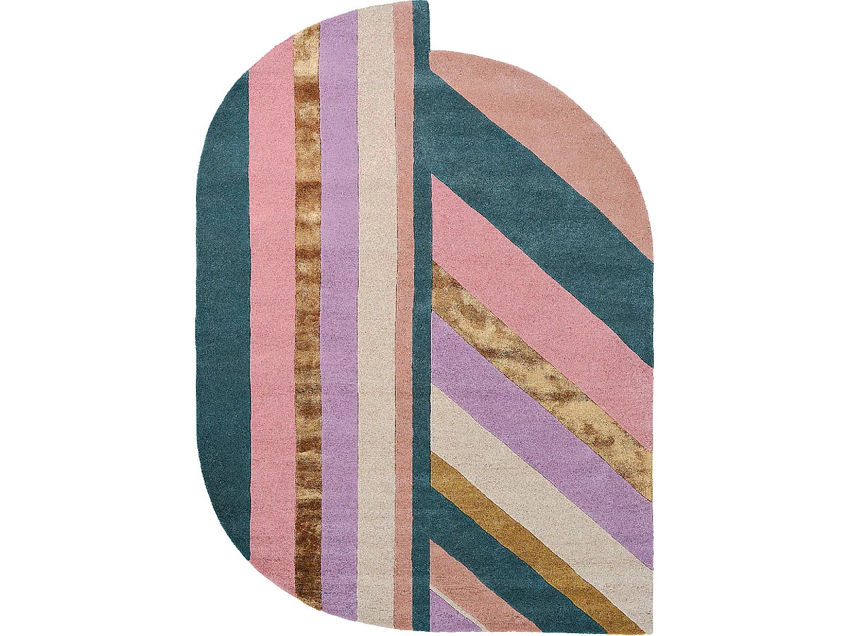 tapis grand salon 250x350 fait à la main en laine rose et vert