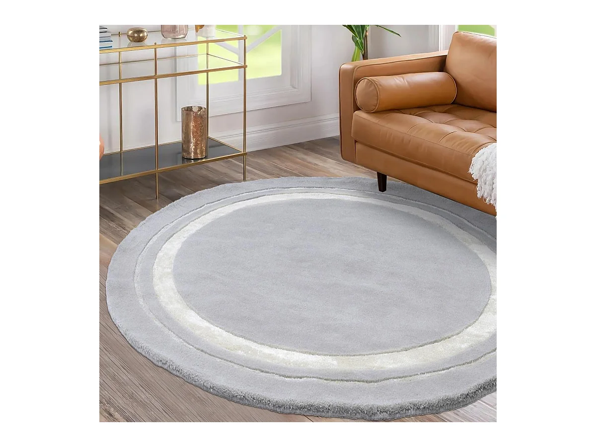 Tapis rond Ø200cm fait main en laine motif simple pour salle à manger REDOOK
