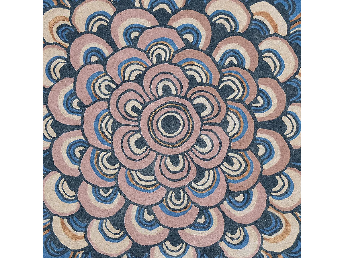 Tapis rond Ø150cm fait à la main en laine motif géométrique pour entrée