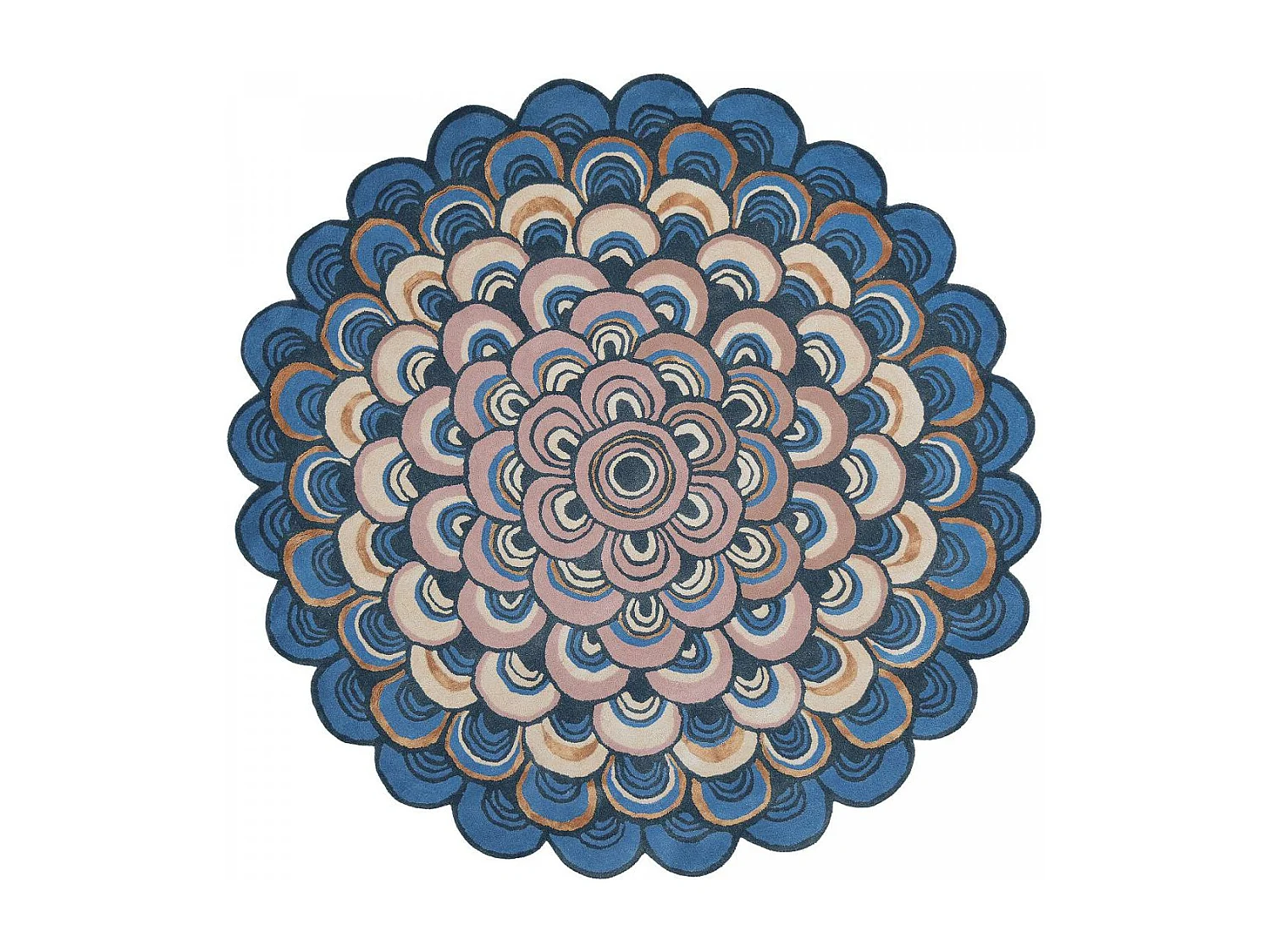 Tapis rond Ø150cm fait à la main en laine motif géométrique pour entrée