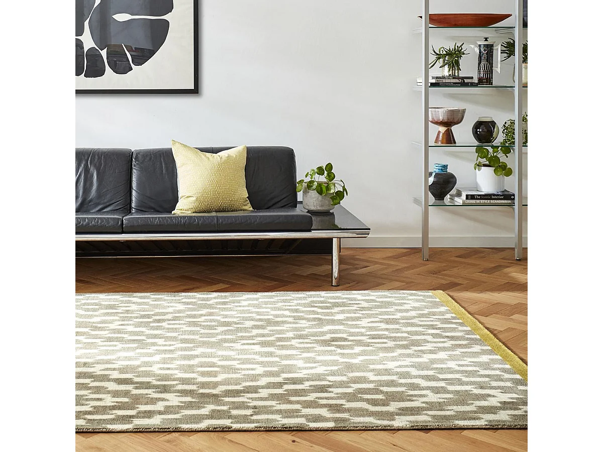 tapis chambre 200x280 fait à la main en laine gris et crème motif scandinave