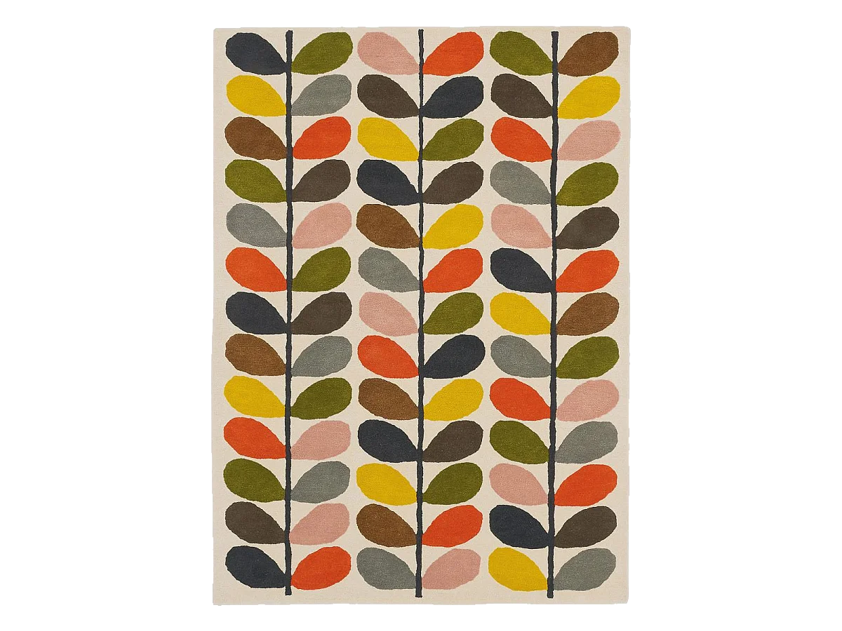 tapis salon 200x280 fait à la main en laine crème et orange motif seventies