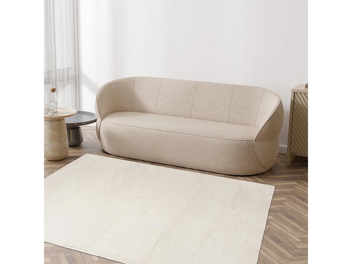 tapis salle de gym 160x230 fait à la main en laine crème rectangle motif faux uni