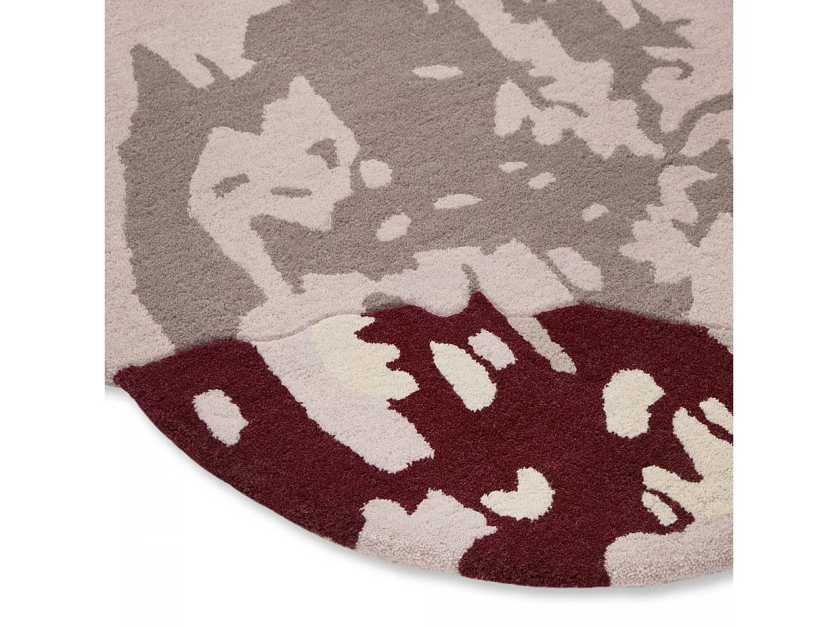 tapis salon 150x150 fait à la main en laine rose clair et bordeaux