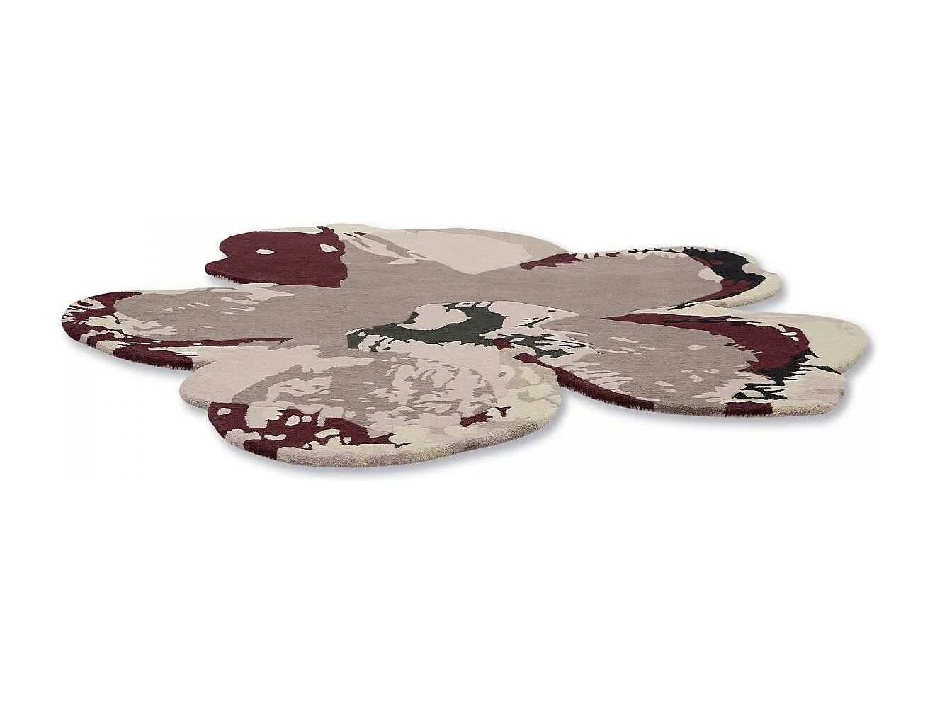 tapis salon 150x150 fait à la main en laine rose clair et bordeaux