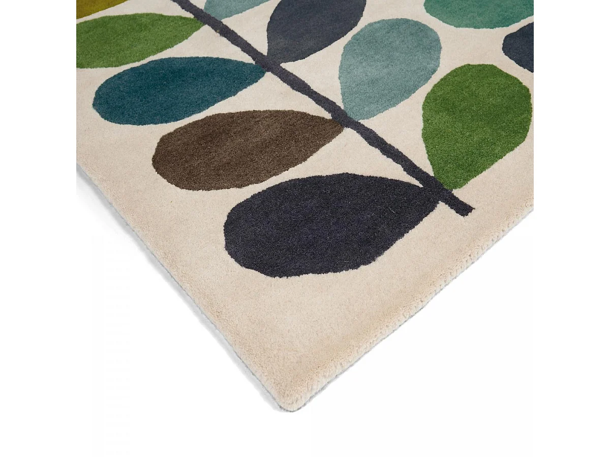 tapis entrée 120x180 fait à la main en laine crème et vert motif seventies