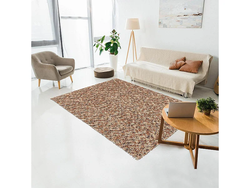 Tapis shaggy 200x300 rectangle tissé crème en laine motif faux uni DOTS