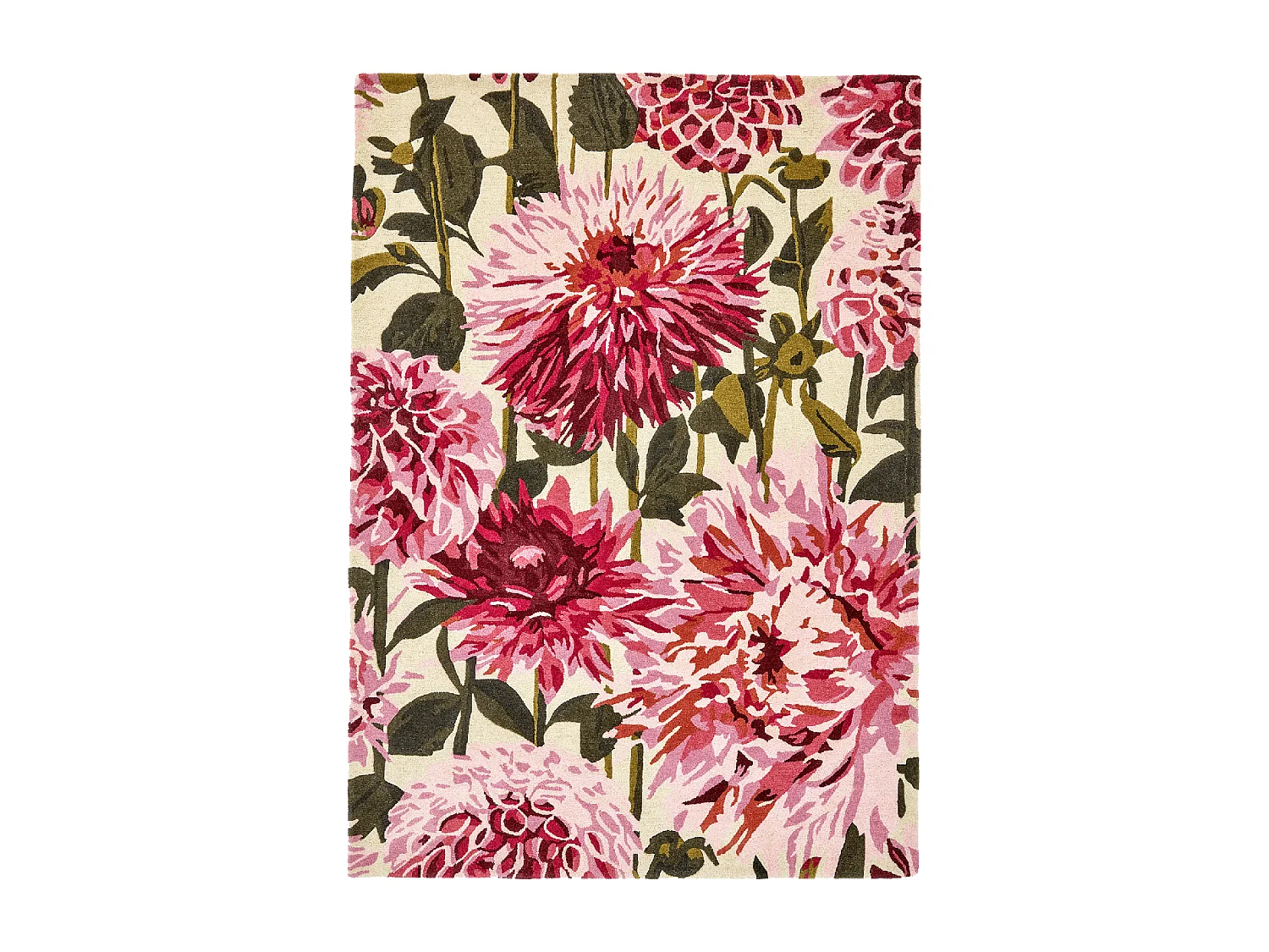 tapis grand salon 250x350 fait à la main en laine rose et vert motif floral