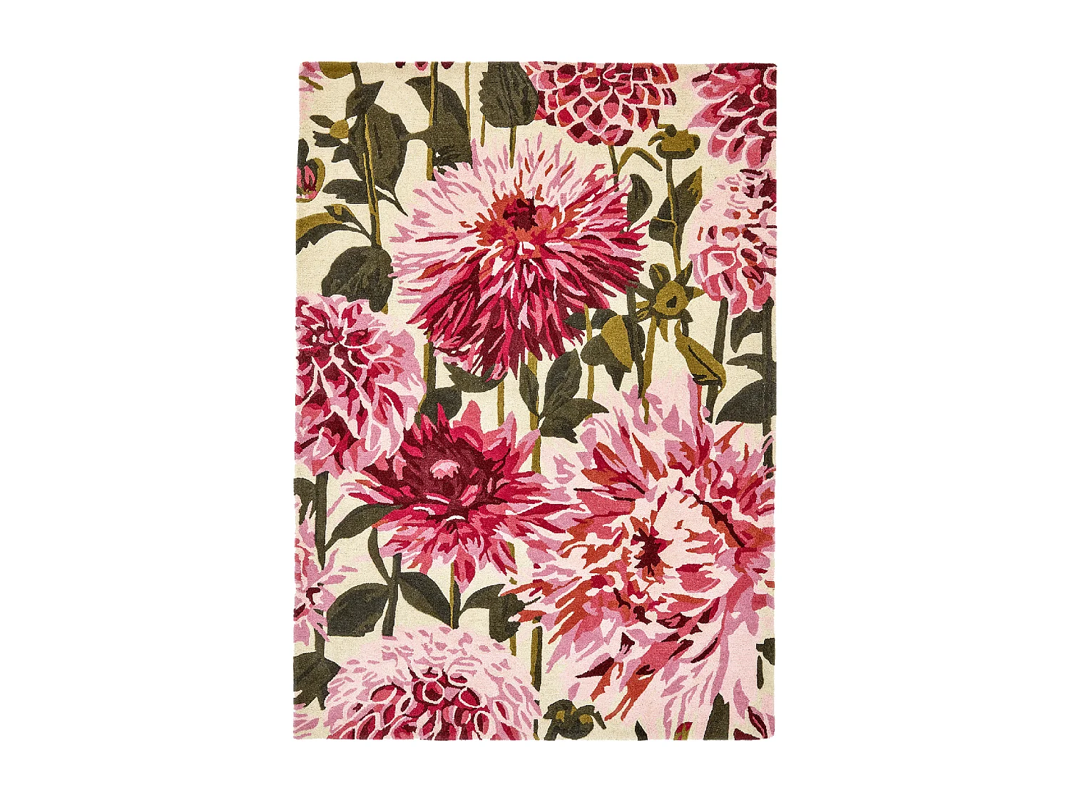 tappeto da soggiorno ampio 250x350 realizzato a mano in lana rosa e verde fantasia floreale