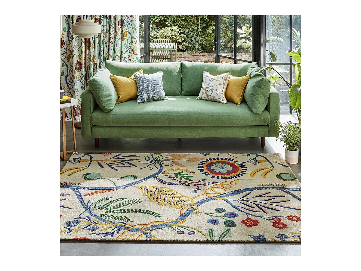 tapis entrée 120x180 fait à la main en laine multicolore rectangle motif floral