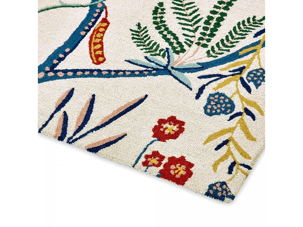 tappeto da ingresso 120x180 realizzato a mano in lana multicolore con motivo floreale rettangolare