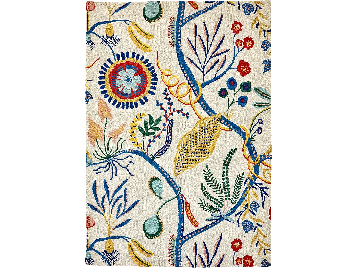 tapis entrée 120x180 fait à la main en laine multicolore rectangle motif floral