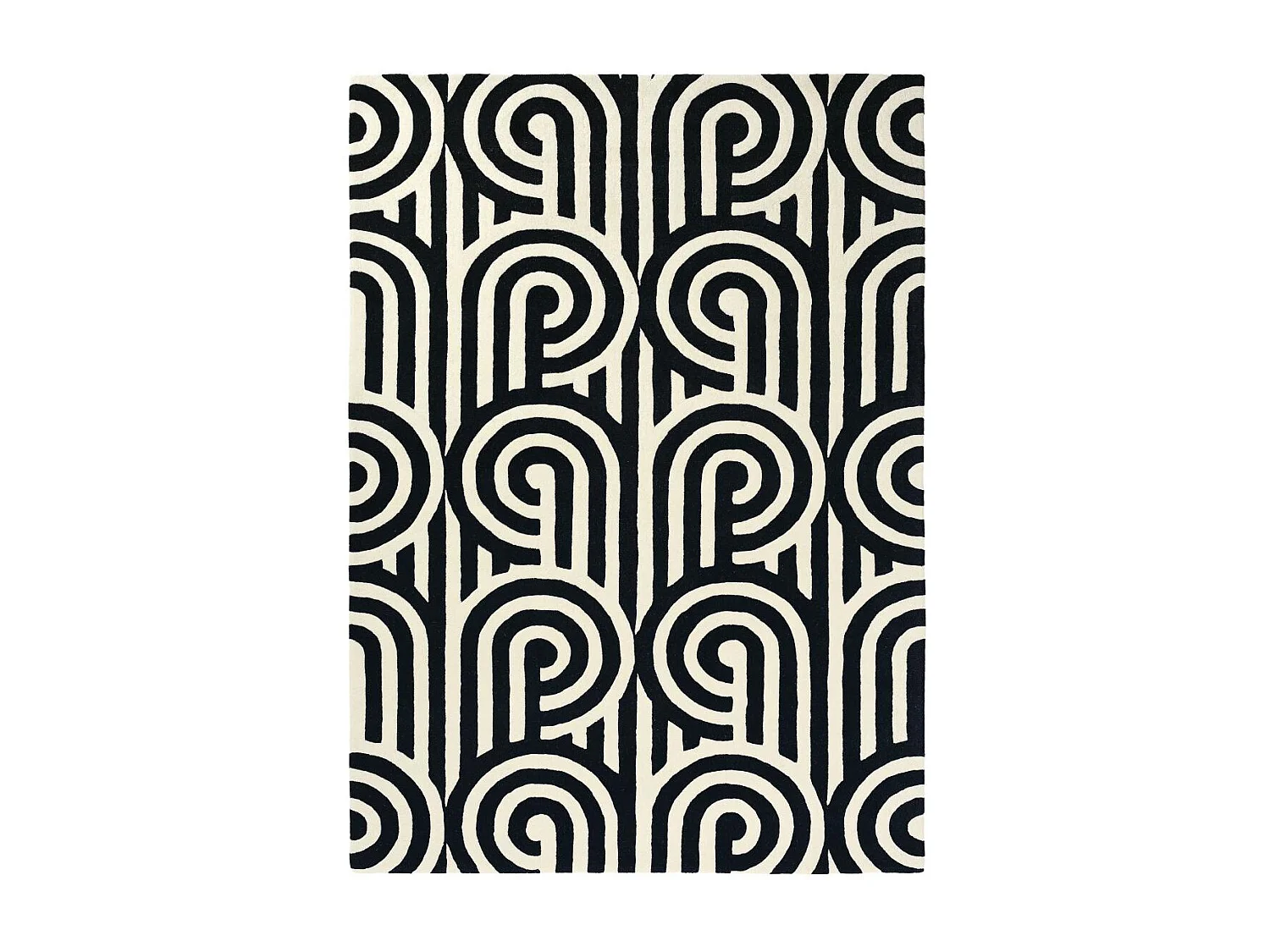 tapis grand salon 250x350 fait à la main en laine noir et blanc motif seventies