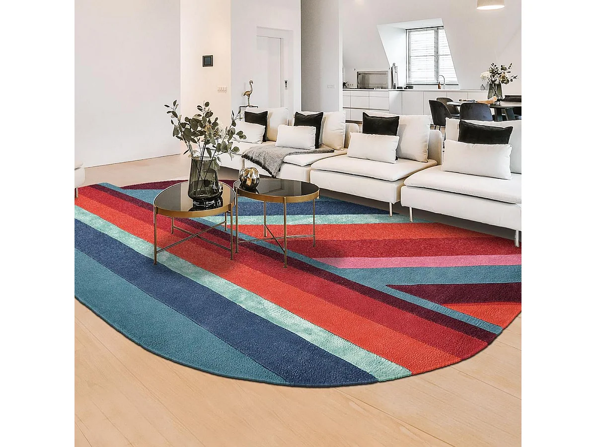 tapis salon 200x280 fait à la main en laine bleu et rouge