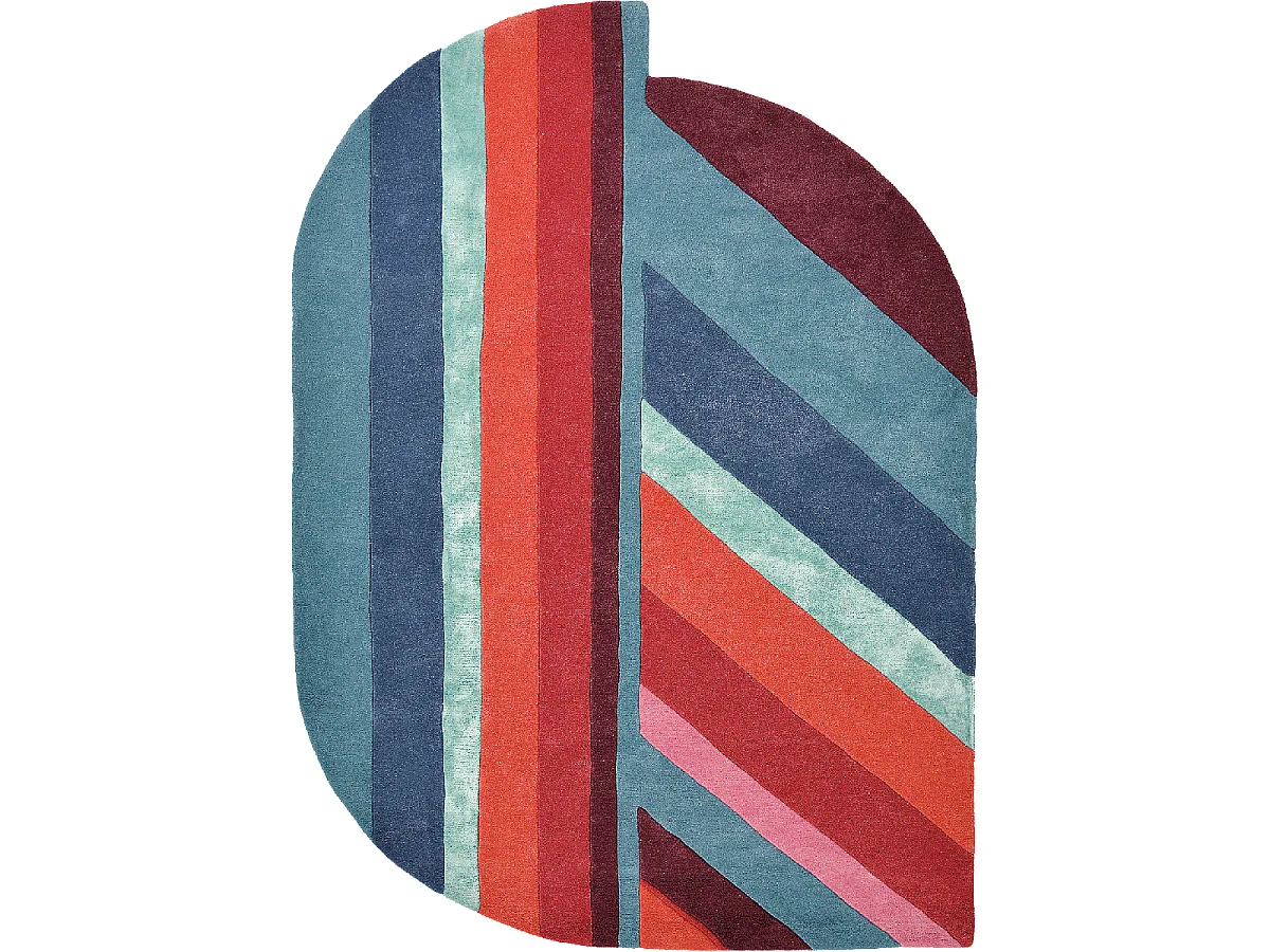 tapis salon 200x280 fait à la main en laine bleu et rouge