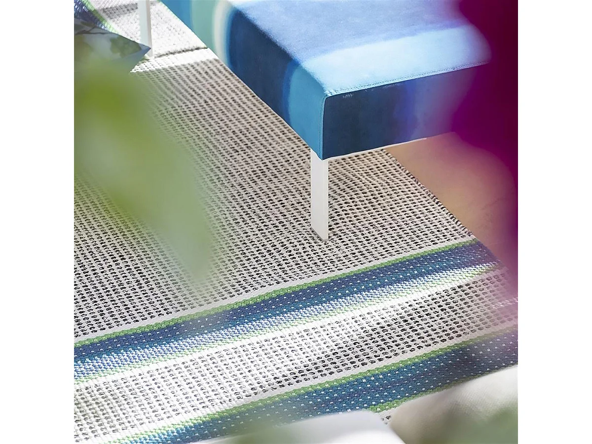 tapis chambre 160x260 fait à la main bleu et gris rectangle motif géométrique