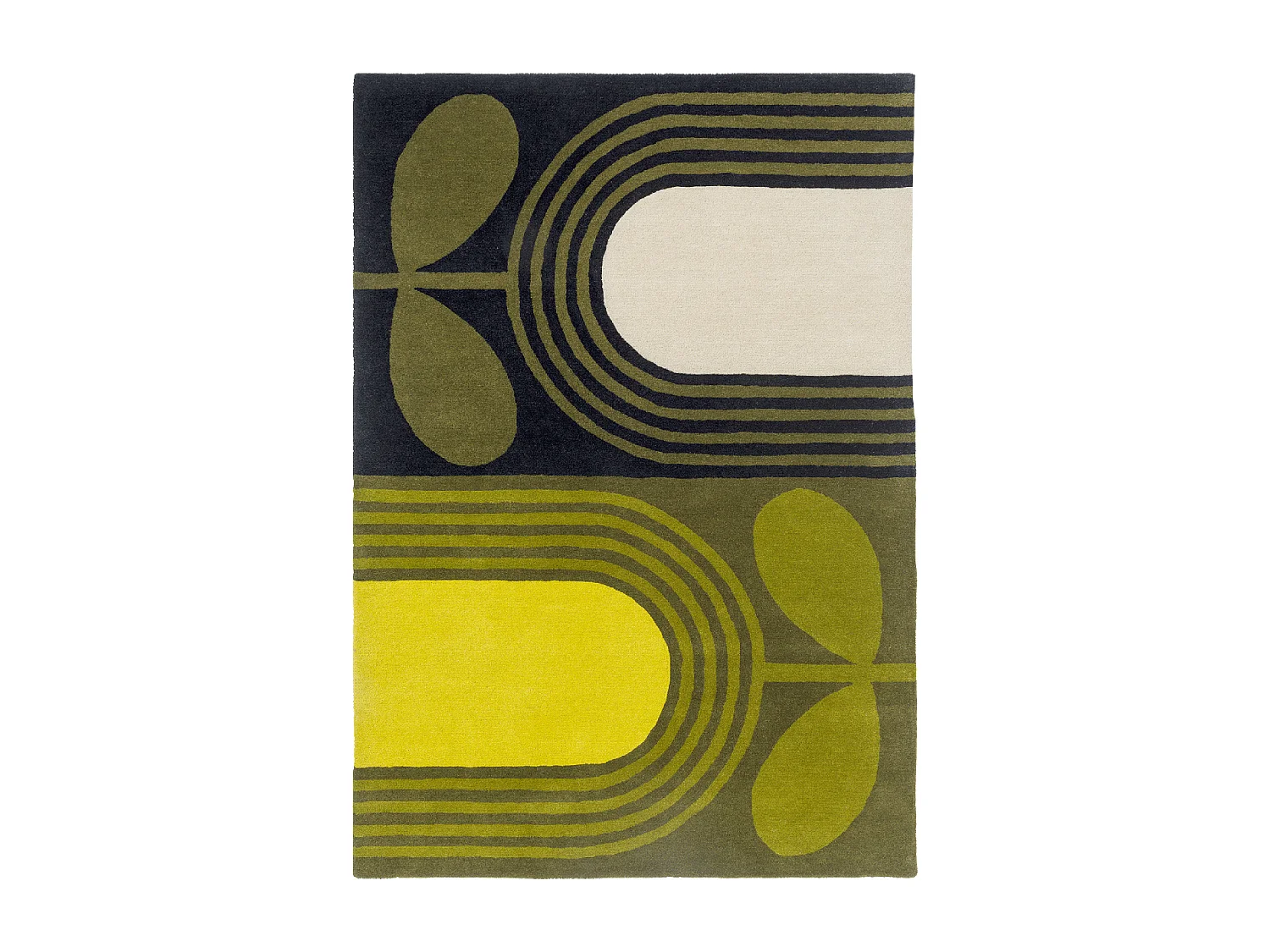 tapis entrée 120x180 fait main en laine vert et jaune rectangle motif floral