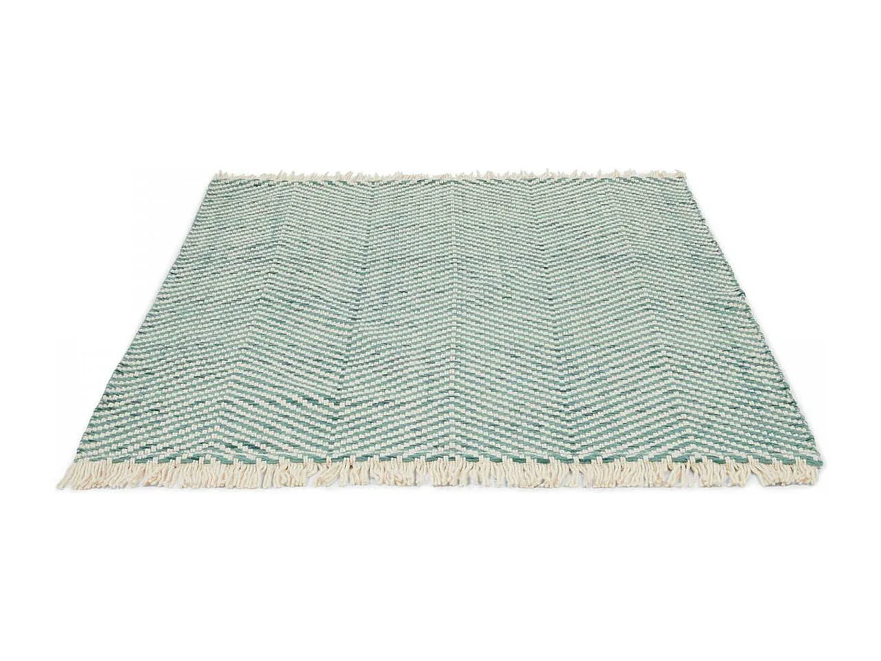 Tapis kilim 200x280 rectangle tissé en laine vert et beige motif simple TWILL
