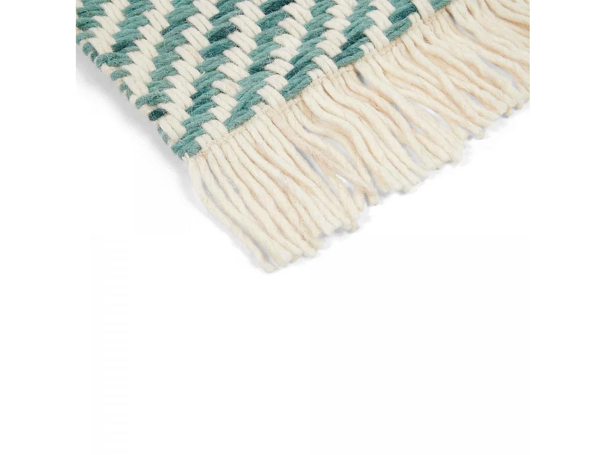 Tapis kilim 200x280 rectangle tissé en laine vert et beige motif simple TWILL