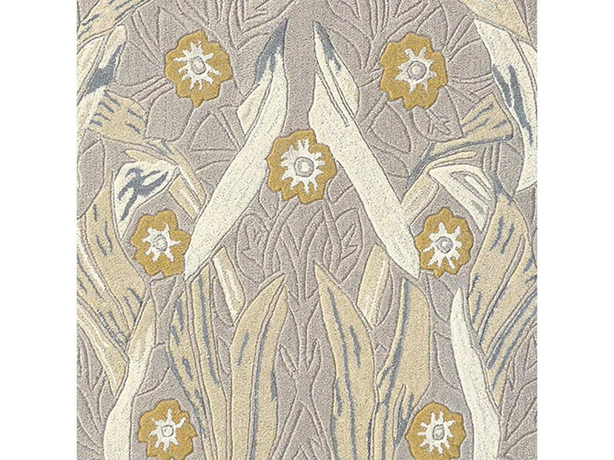tapis entrée 140x200 fait à la main en laine gris clair motif floral
