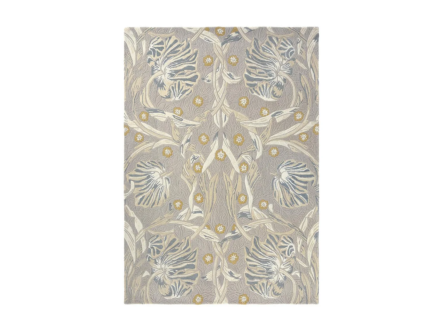 tapis entrée 140x200 fait à la main en laine gris clair motif floral