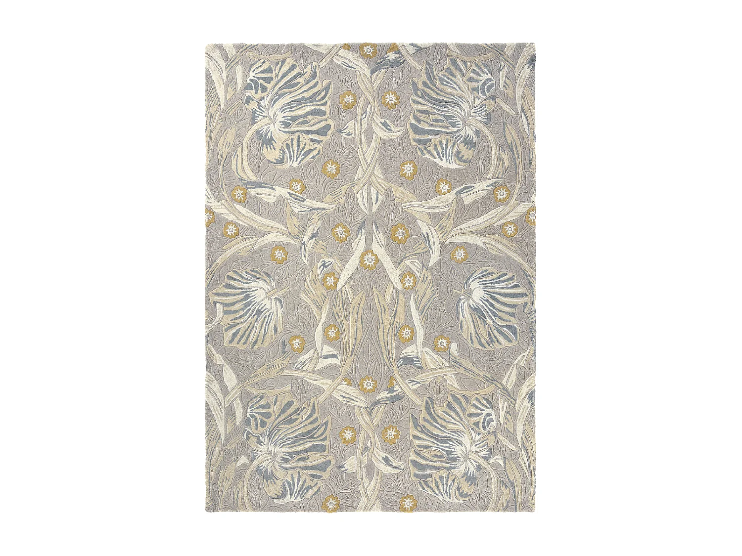 tapis entrée 140x200 fait à la main en laine gris clair motif floral