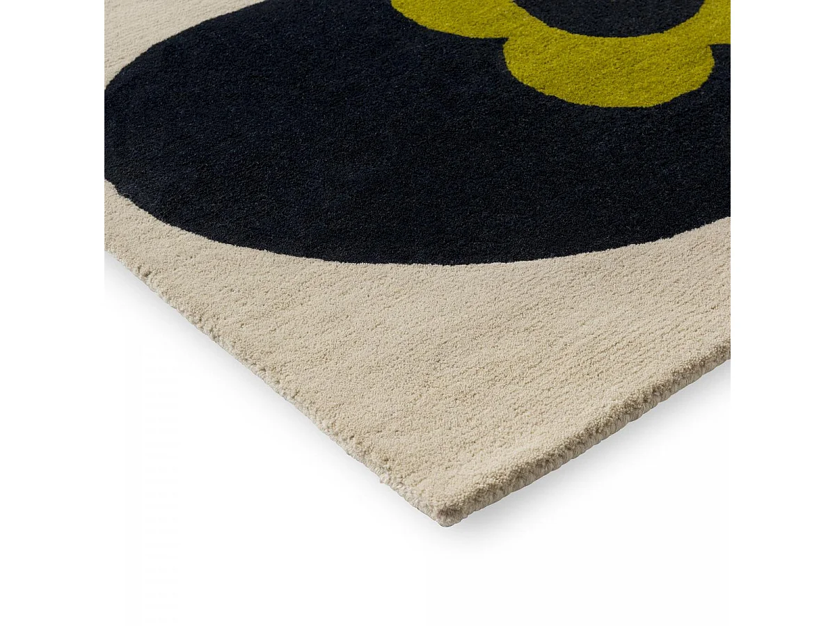 tapis grand salon 250x350 fait main en laine noir et jaune motif floral