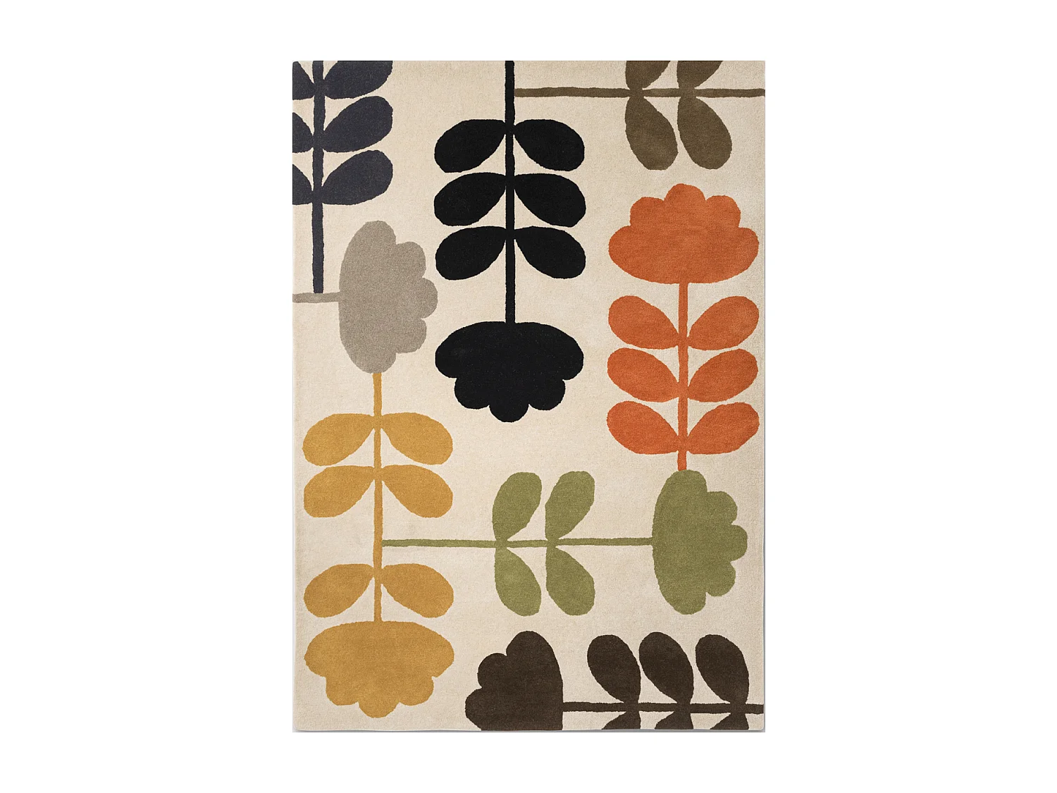 tapis chambre 160x230 fait à la main en laine beige et vert motif seventies