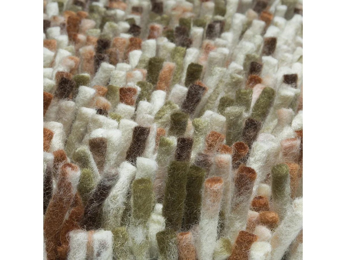 Tapis shaggy 140x200 rectangle tissé crème et marron en laine motif faux uni