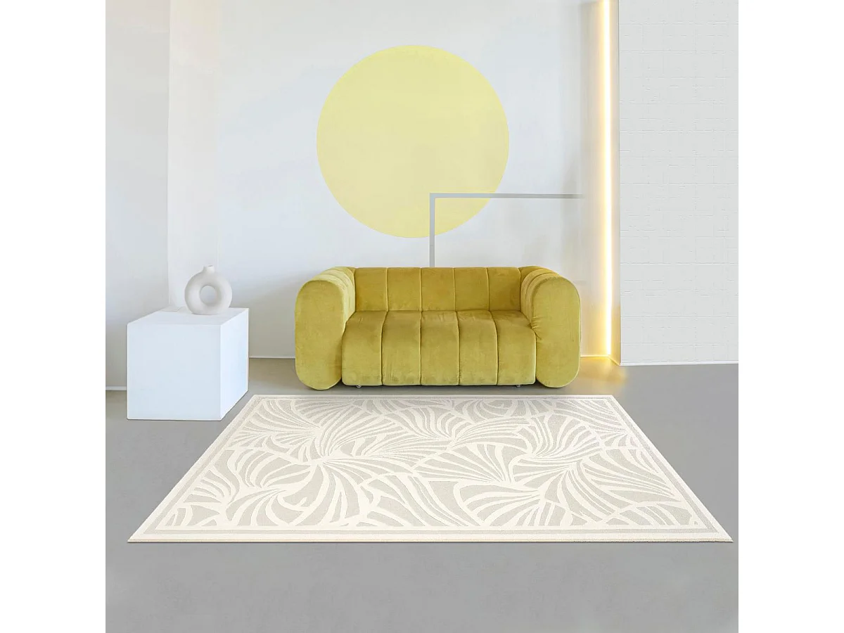 tapis chambre 200x280 fait à la main en laine crème rectangle motif faux uni FANS