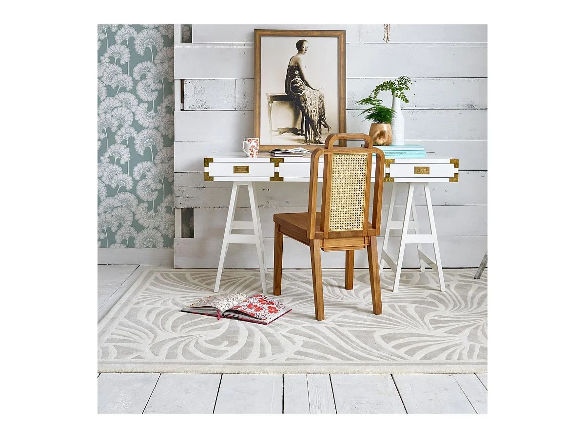 tapis chambre 200x280 fait à la main en laine crème rectangle motif faux uni FANS