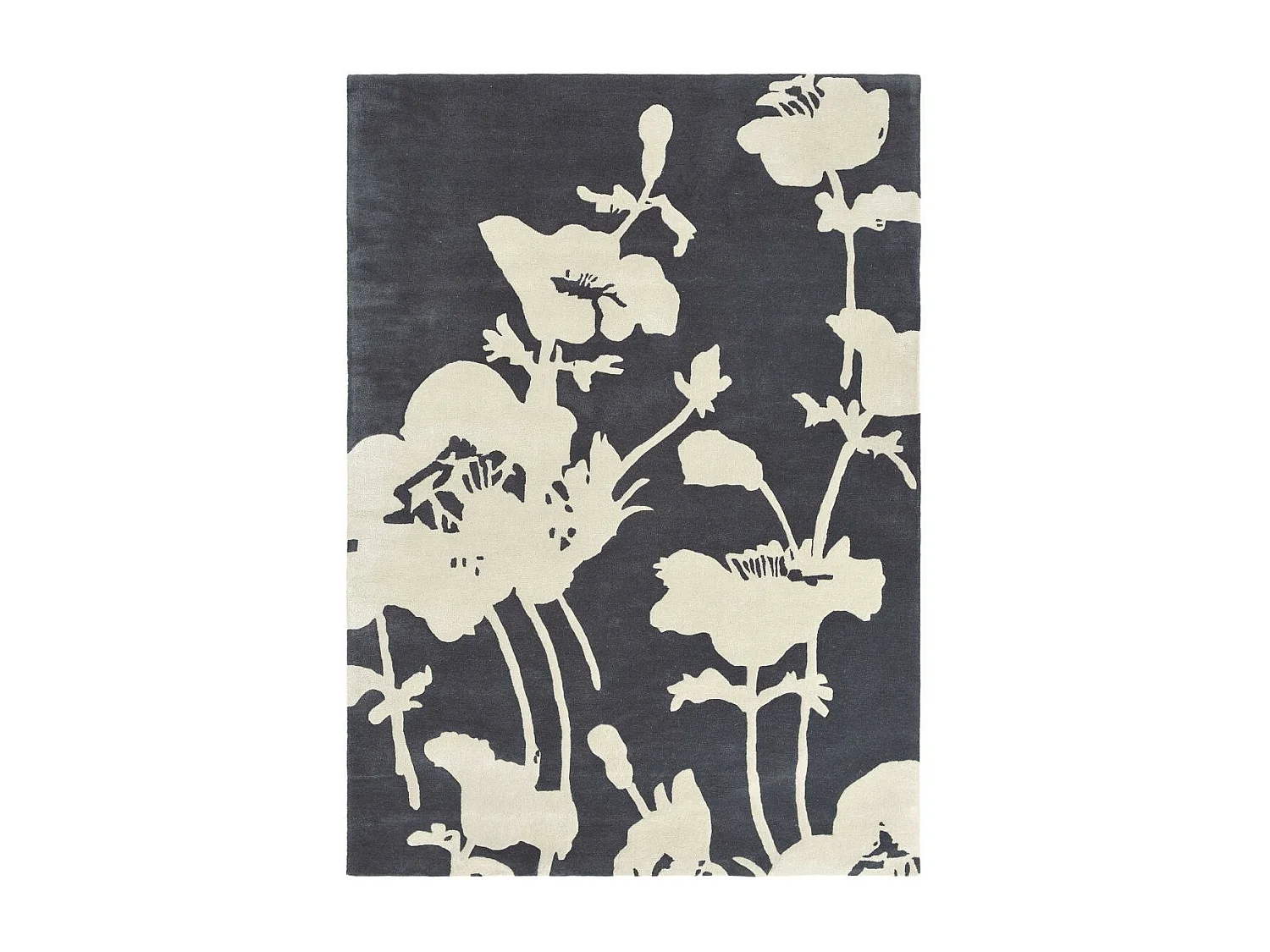 tapis chambre 200x280 fait à la main en laine gris et blanc motif floral